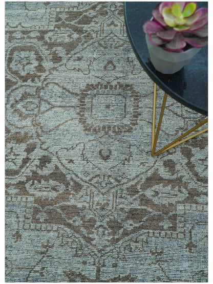 Jewel Custom Made Hand Knotted Traditional Design Brown Wool Area Rug.