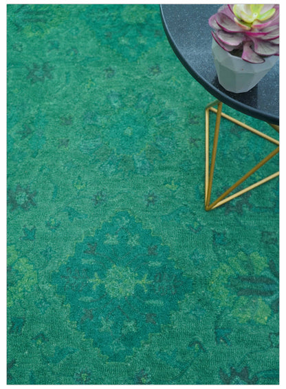 Custom Made Overdyed Traditional Oushak Green Hand Tufted Wool Area Rug.