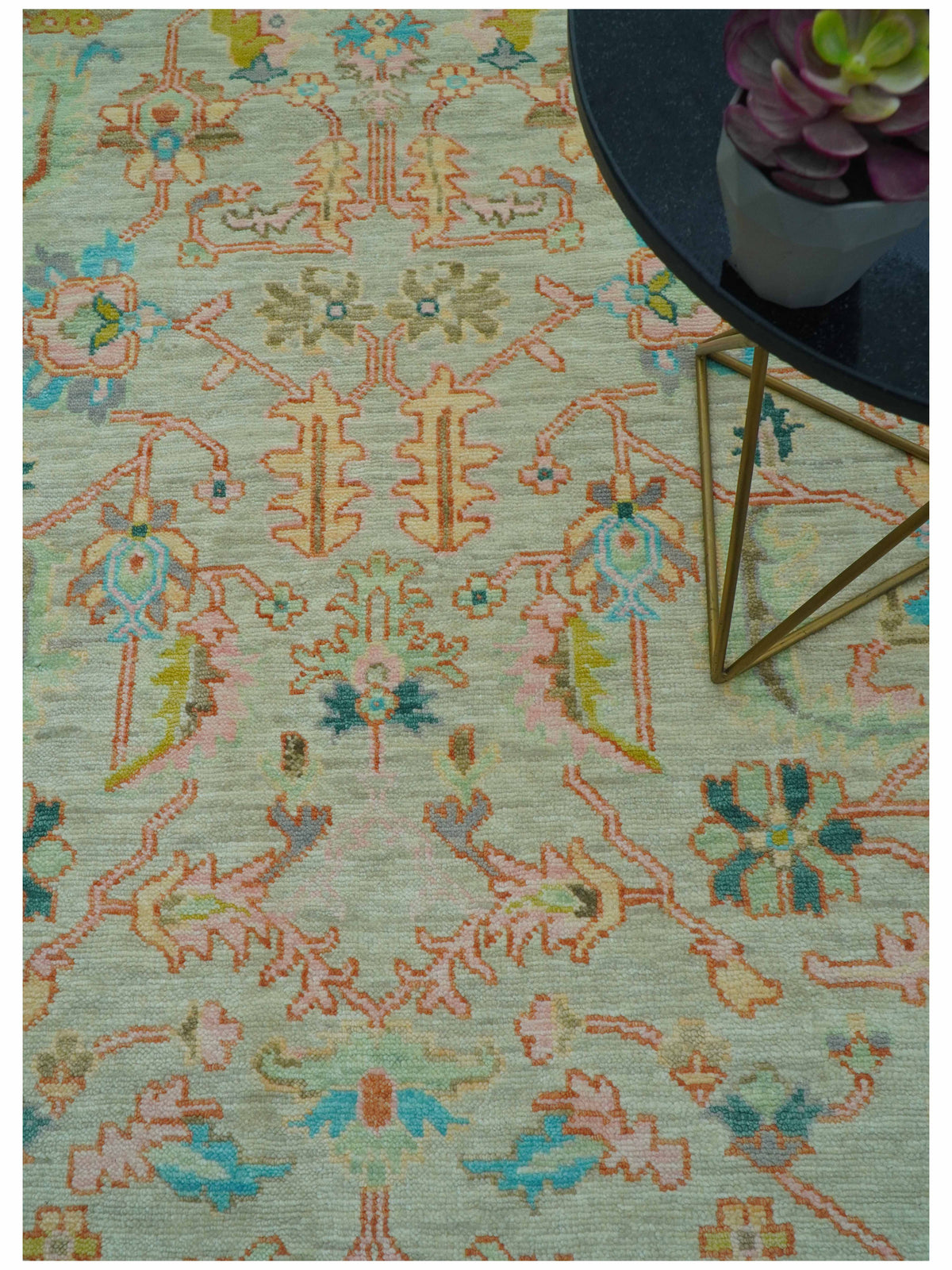 Elaine Custom Made Beige Traditional Design Hand Knotted Wool Rug.