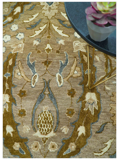 Custom Made Traditional Oushak Brown Hand Tufted Wool Area Rug.