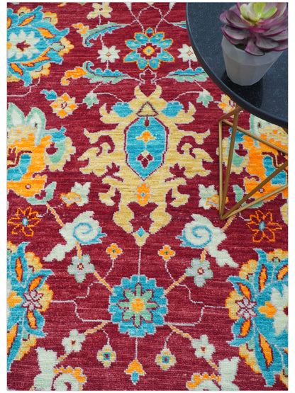 Custom Made Traditional Oushak Design Maroon Hand Knotted Wool Area Rug.