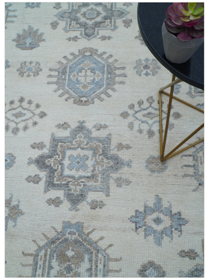Luxe Custom Made Turkish Ivory Hand knotted Wool And Linen Blend Rug.