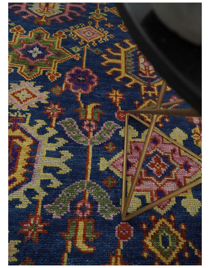Custom Made Hand Knotted Blue, Gold and Beige Oriental Oushak wool Area Rug.