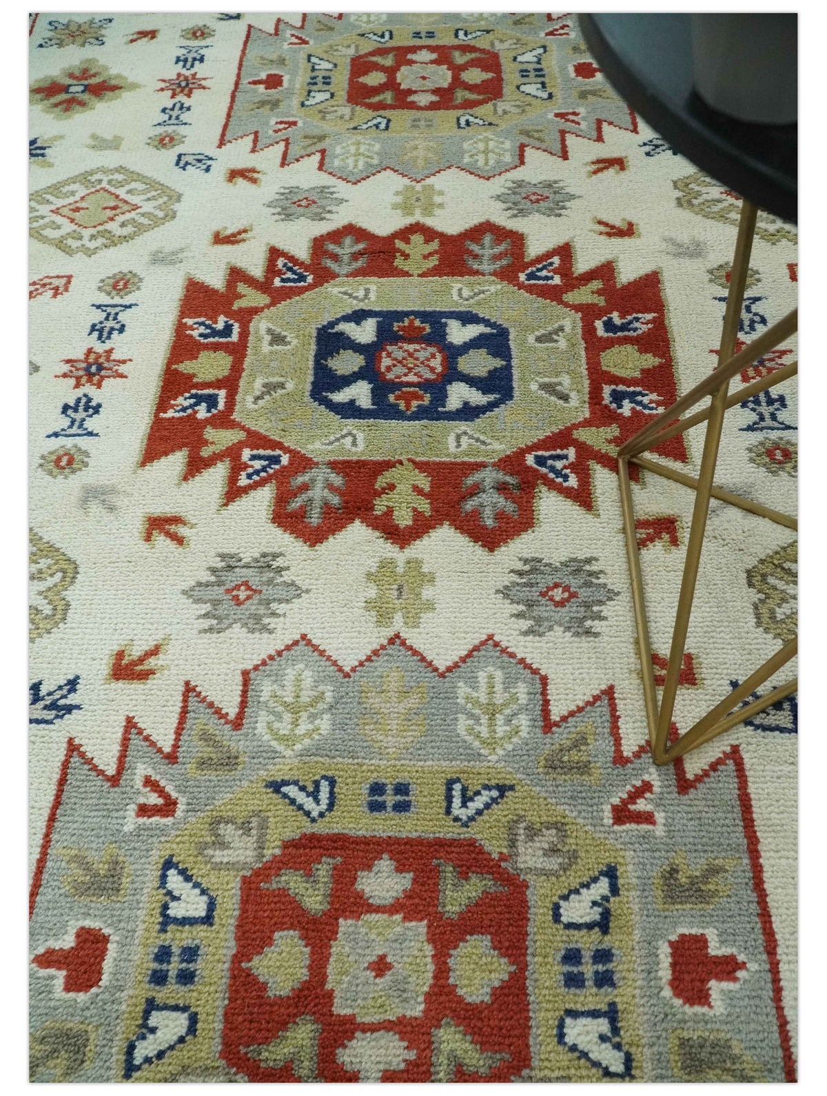 Traditional Mamluk design Ivory, Rust and Olive Hand knotted Multi Size wool rug.