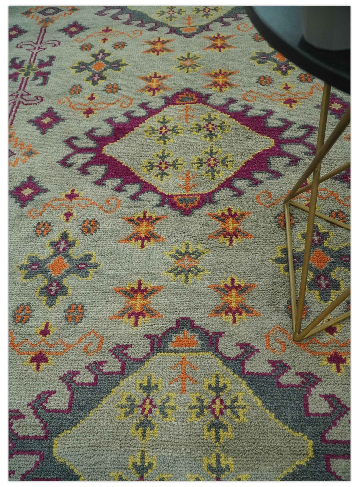 Custom Made Silver, Charcoal and Purple Traditional Oriental Hand Knotted wool Rug.