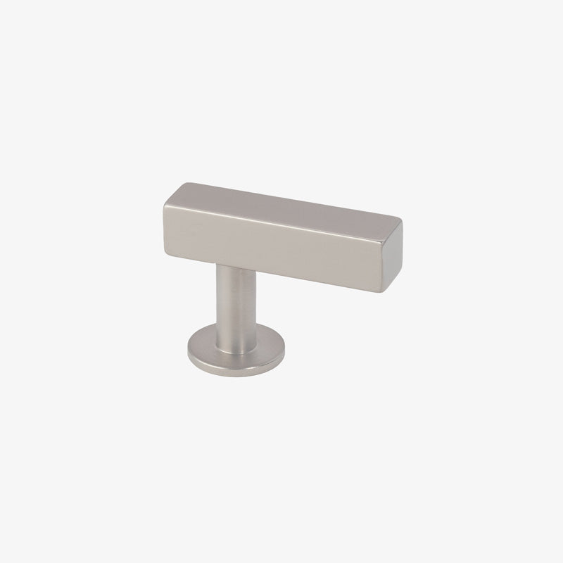 Lew's Square Bar Cabinet Knobs and Pulls in Brushed Nickel.