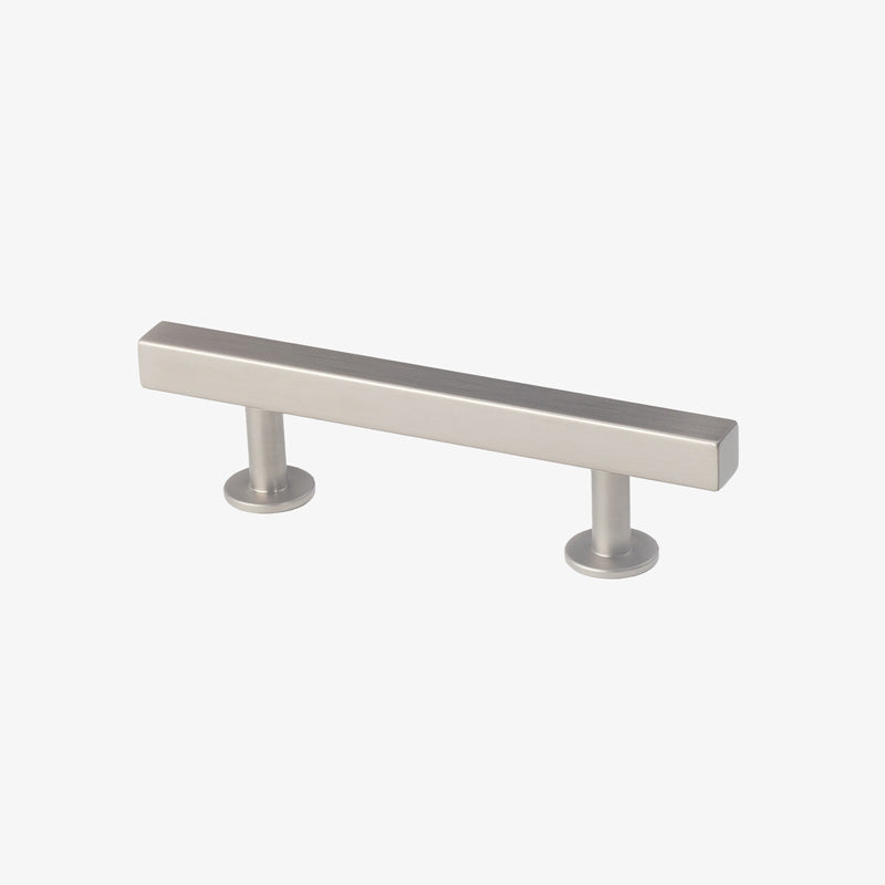 Lew's Square Bar Cabinet Knobs and Pulls in Brushed Nickel.