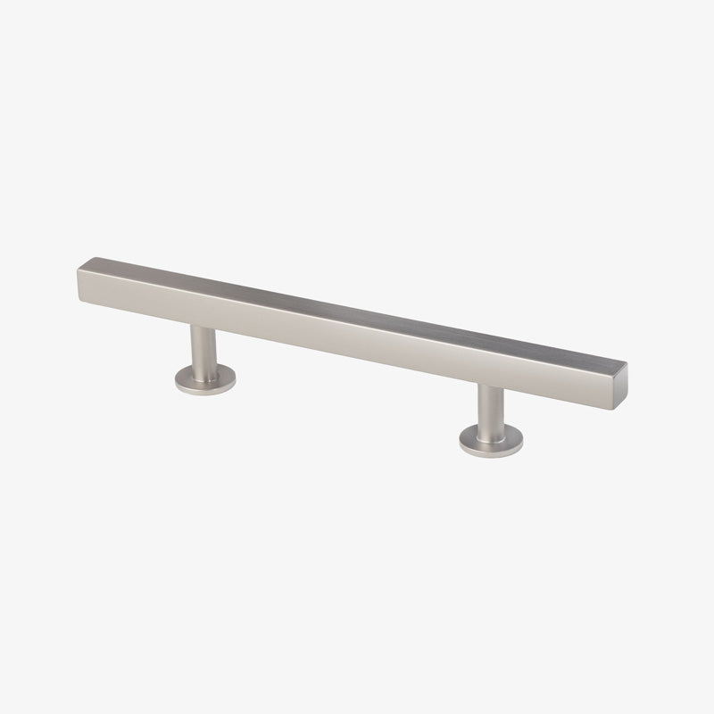 Lew's Square Bar Cabinet Knobs and Pulls in Brushed Nickel.