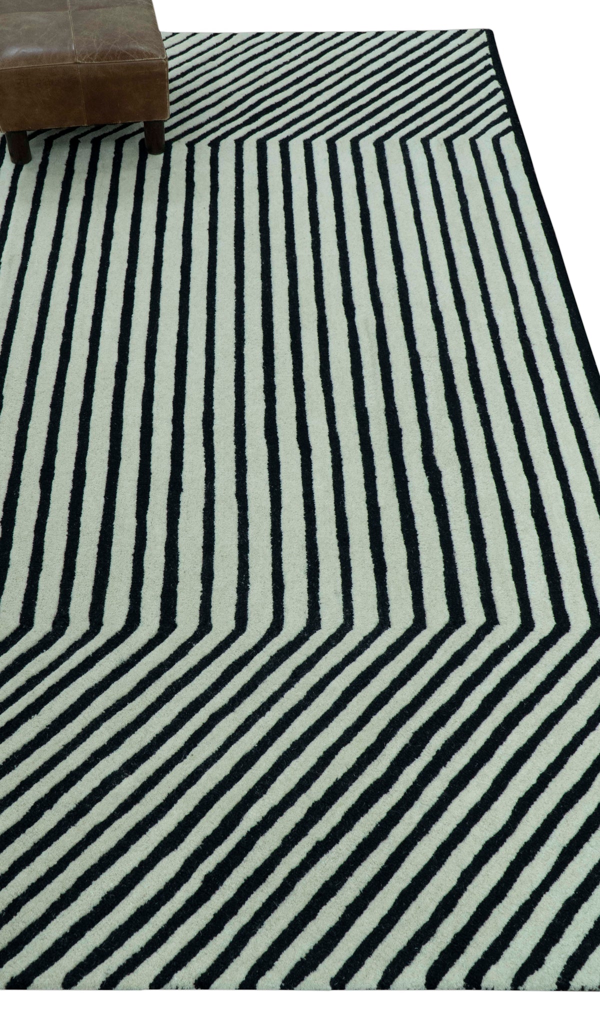 Modern Geometrical Pattern Black And White Hand Tufted Custom Made wool rug.