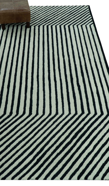 Modern Geometrical Pattern Black And White Hand Tufted Custom Made wool rug.