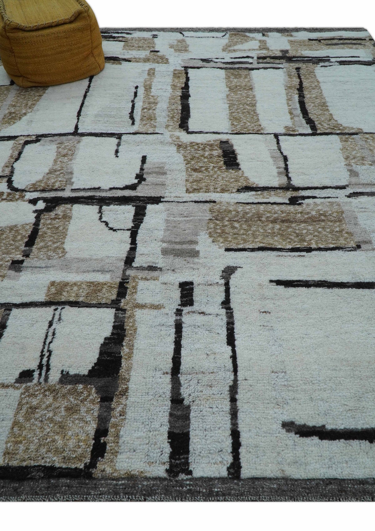 Fossil Custom Made Contemporary Brown Hand knotted Wool Rug.