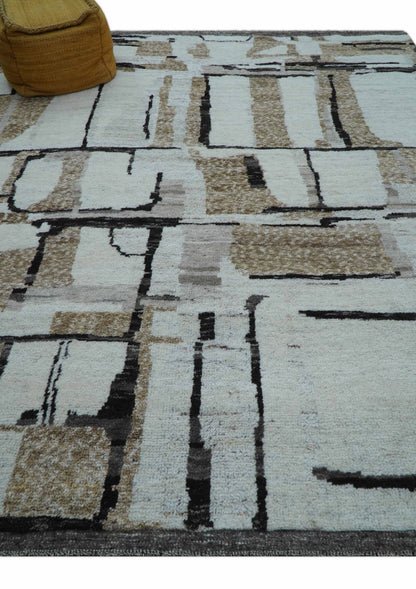 Fossil Custom Made Contemporary Brown Hand knotted Wool Rug.