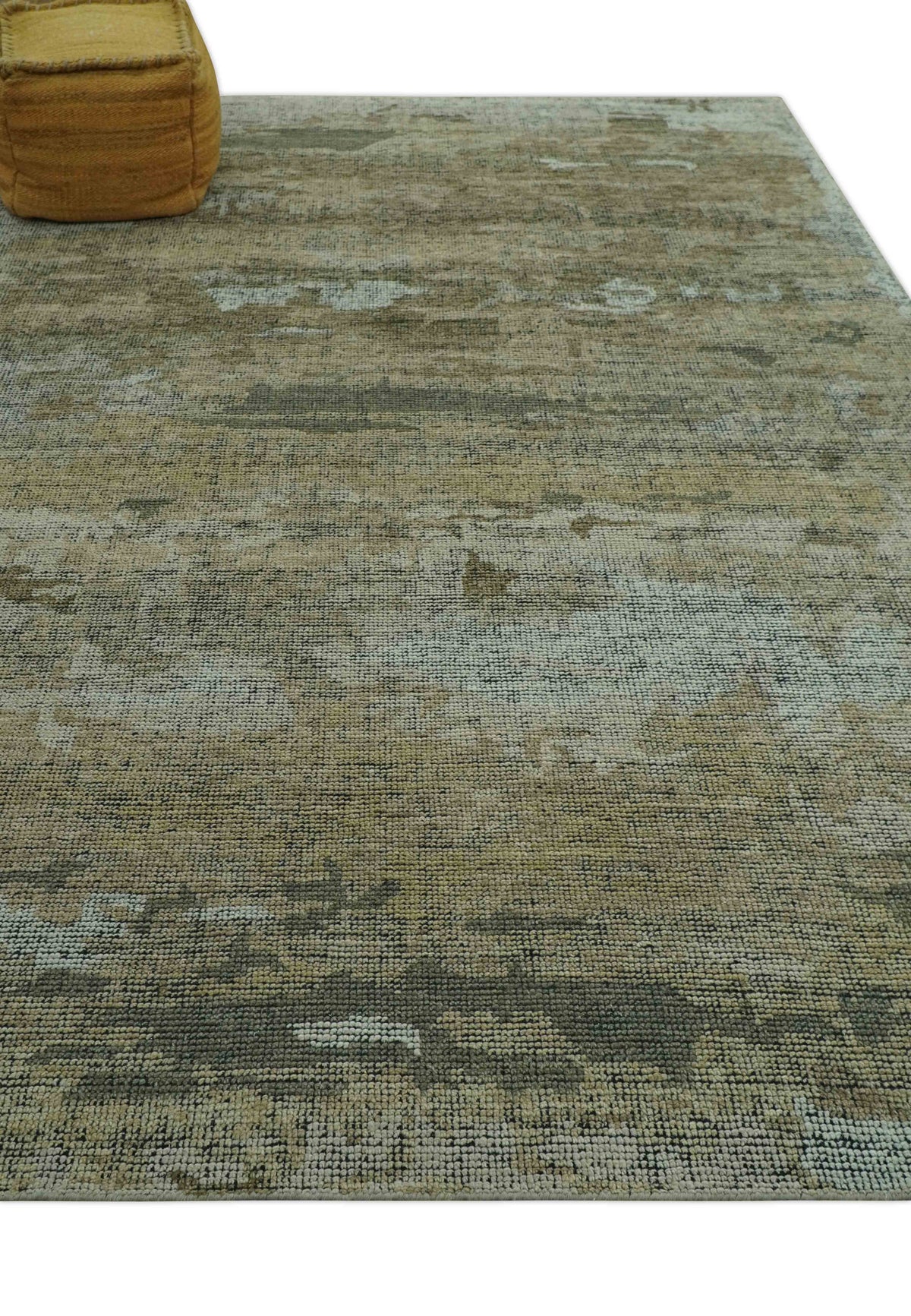 Brown And Silver Abstract Design Hand Knotted Custom Made wool rug.