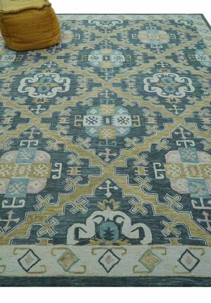 Taj Custom Made Teal Traditional Design Hand Tufted Wool Rug.