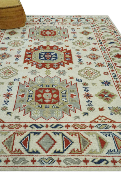 Traditional Mamluk design Ivory, Rust and Olive Hand knotted Multi Size wool rug.