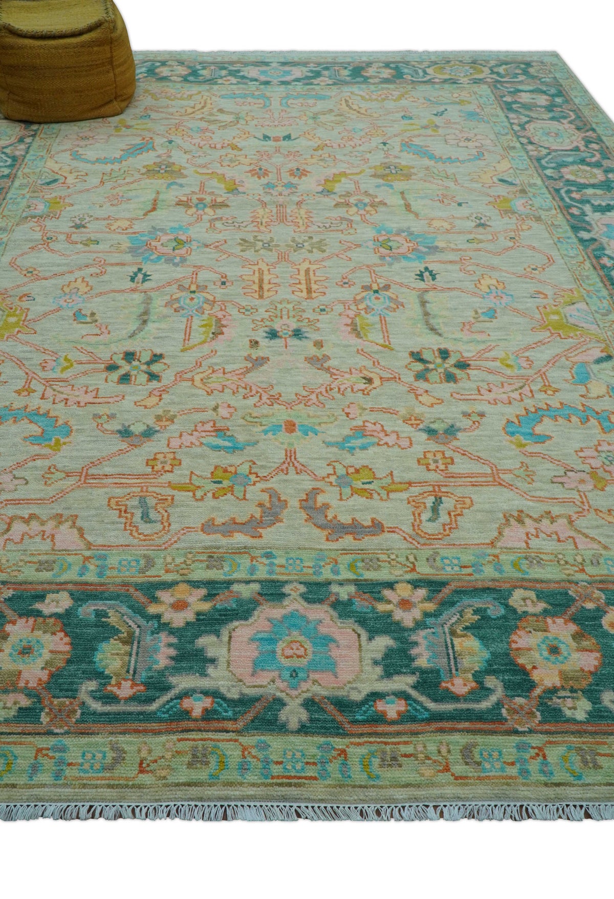 Elaine Custom Made Beige Traditional Design Hand Knotted Wool Rug.