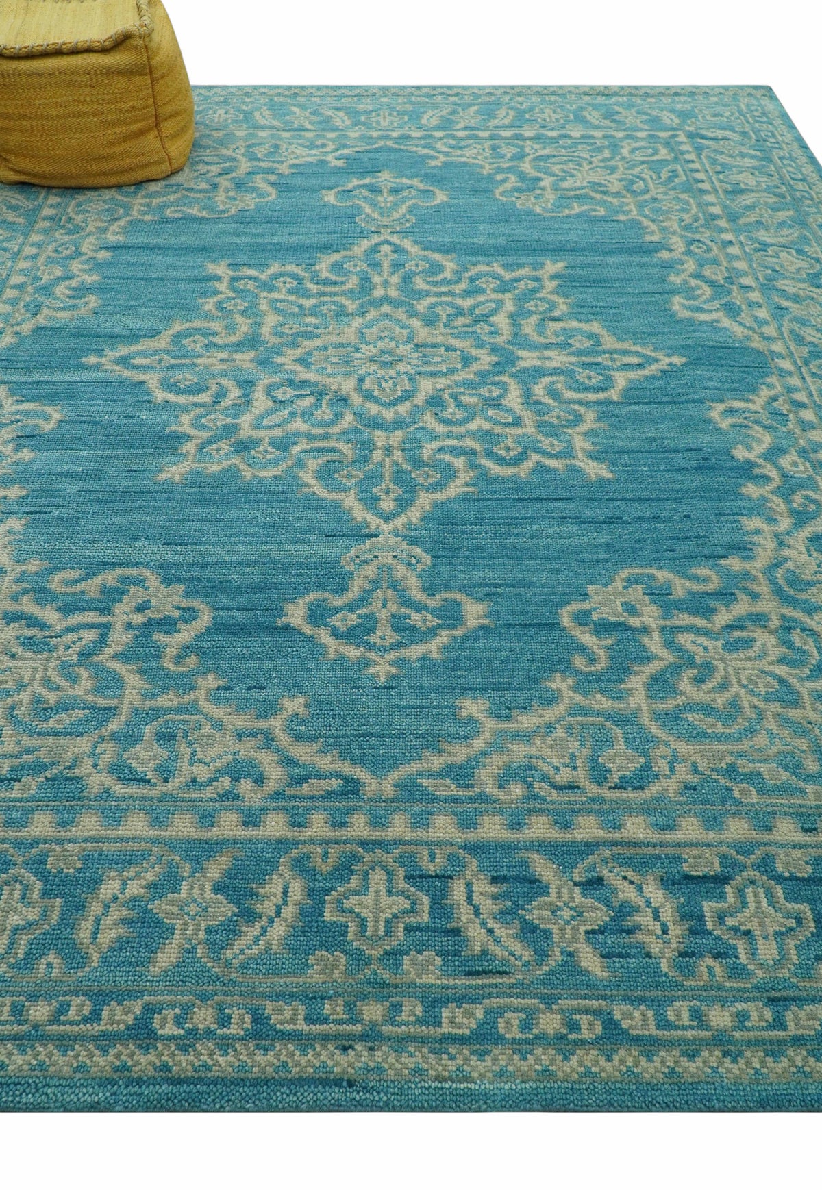 Custom Made Traditional Turkish Design Blue Hand Knotted Wool Area Rug.