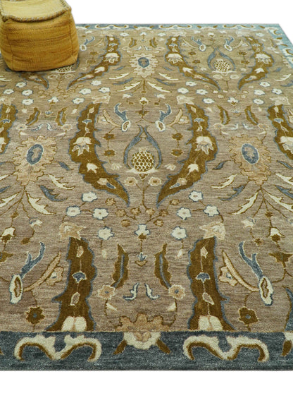 Custom Made Traditional Oushak Brown Hand Tufted Wool Area Rug.