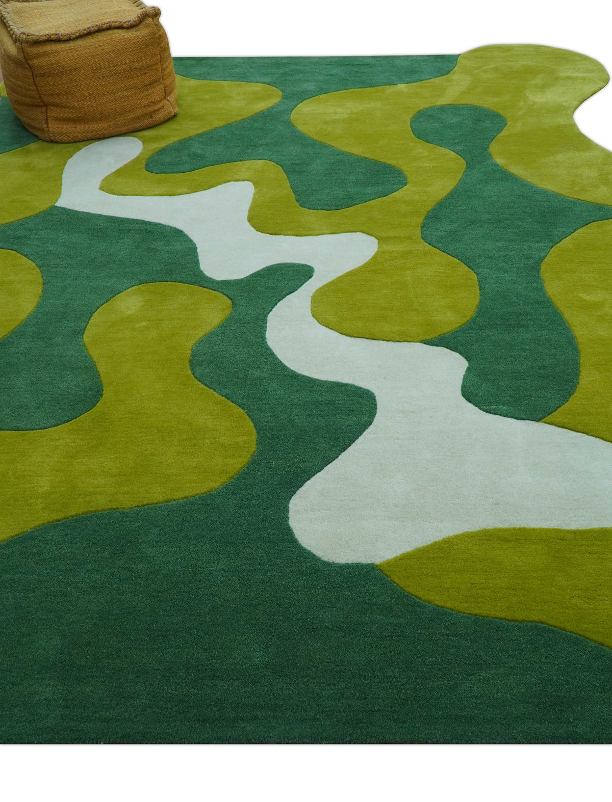 Custom Made Hand Tufted Green Modern Abstract Design Wool shape Rug.