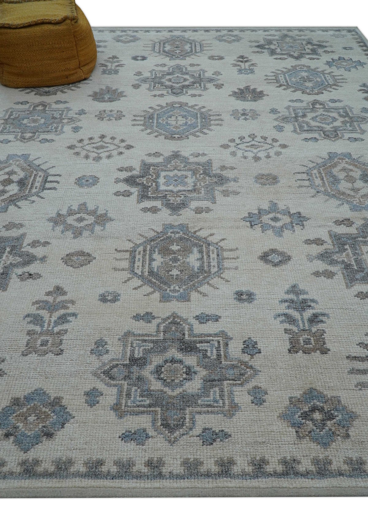 Luxe Custom Made Turkish Ivory Hand knotted Wool And Linen Blend Rug.