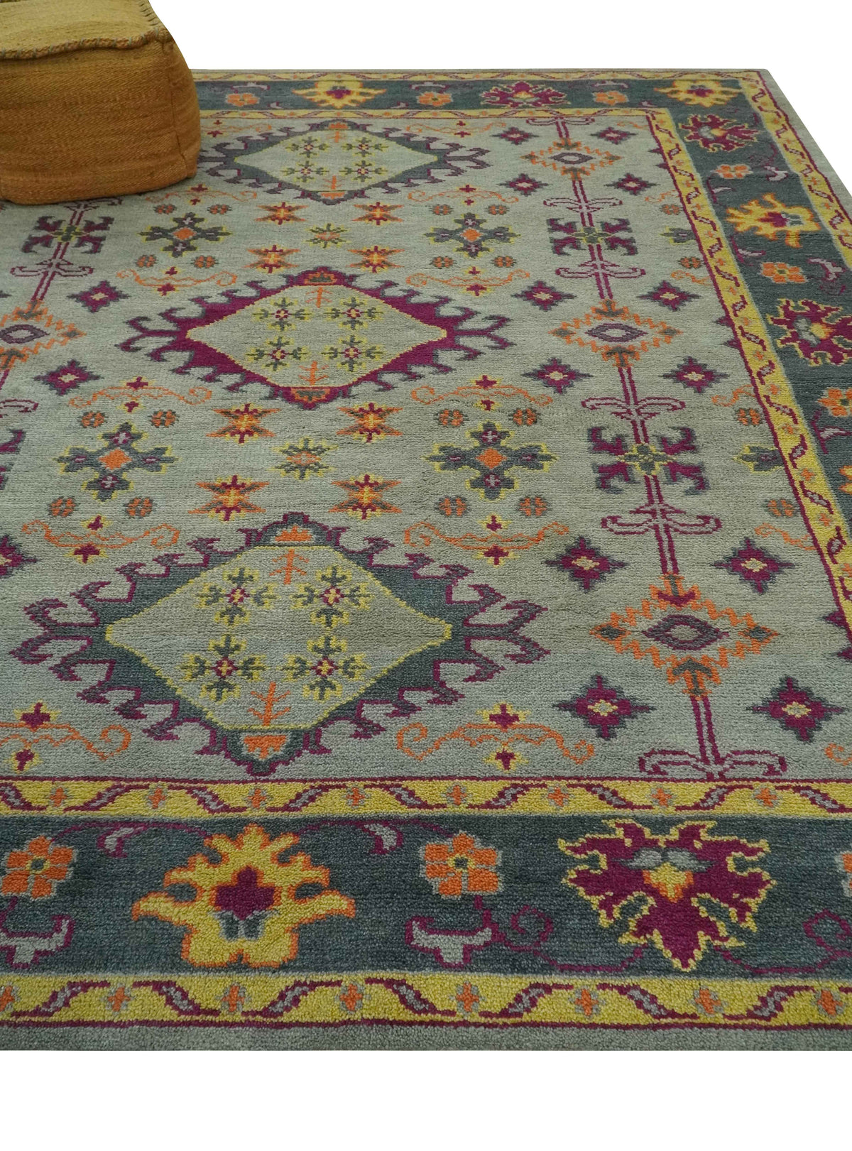 Custom Made Silver, Charcoal and Purple Traditional Oriental Hand Knotted wool Rug.