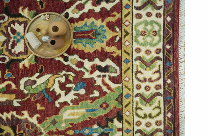 Traditional Large Design Maroon and Green Hand Knotted Custom Made wool area rug.