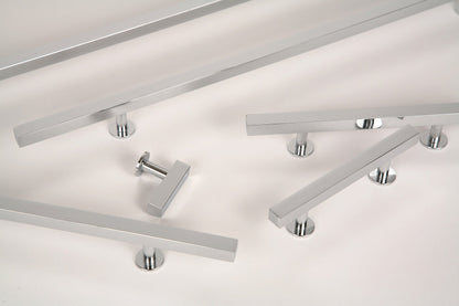 Lew's Square Bar Cabinet Knobs and Pulls in Polished Chrome.