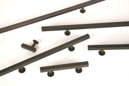 Lew's Square Bar Cabinet Knobs and Handles in Oil Rubbed Bronze.