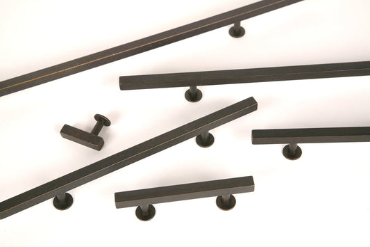 Lew's Square Bar Cabinet Knobs and Handles in Oil Rubbed Bronze.