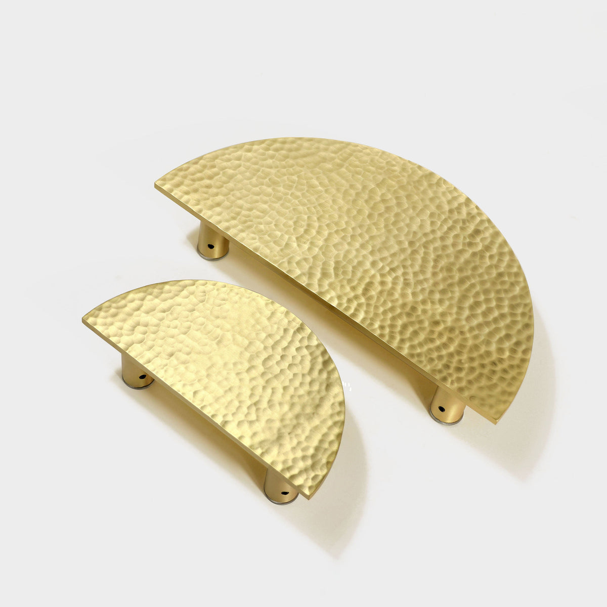Hammered Demi Lune, Solid Brass Half Moon Door Handles.
