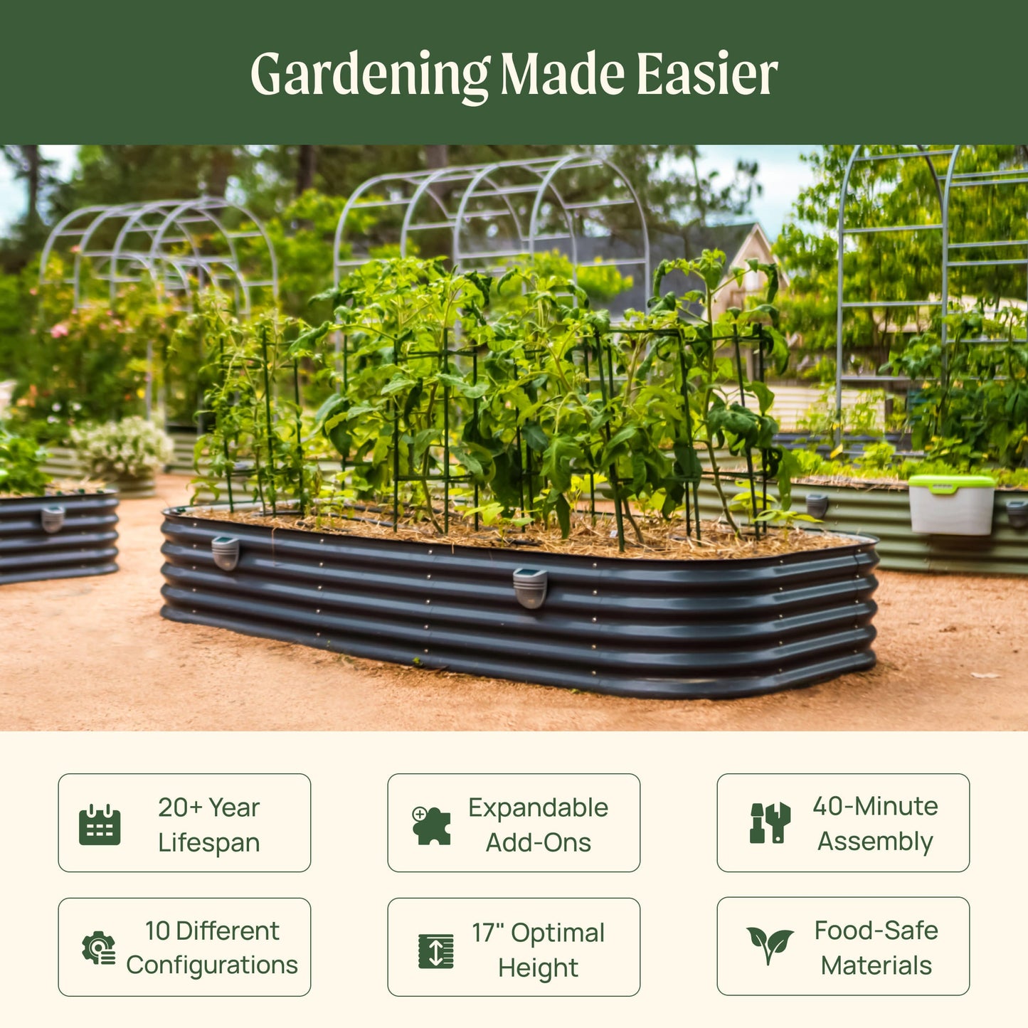 17" Tall 10 In 1 Jumbo Modular Metal Raised Garden Bed Kit.