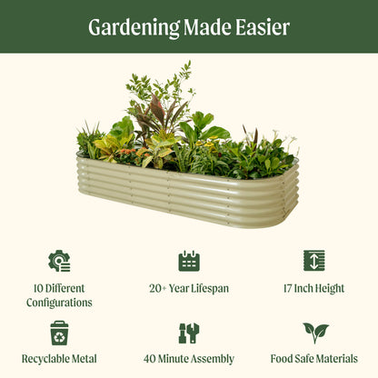 17" Tall 10 In 1 Jumbo Modular Metal Raised Garden Bed Kit.