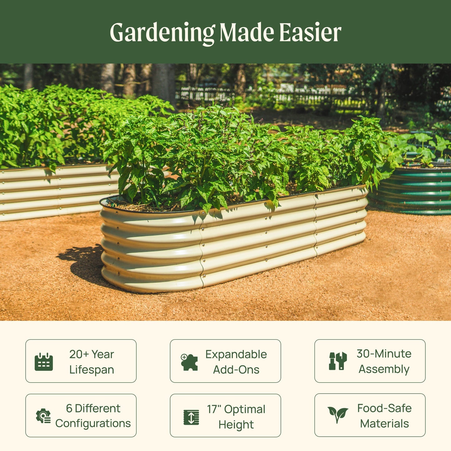 17" Tall 6 In 1 Medium Modular Metal Raised Garden Bed Kit.