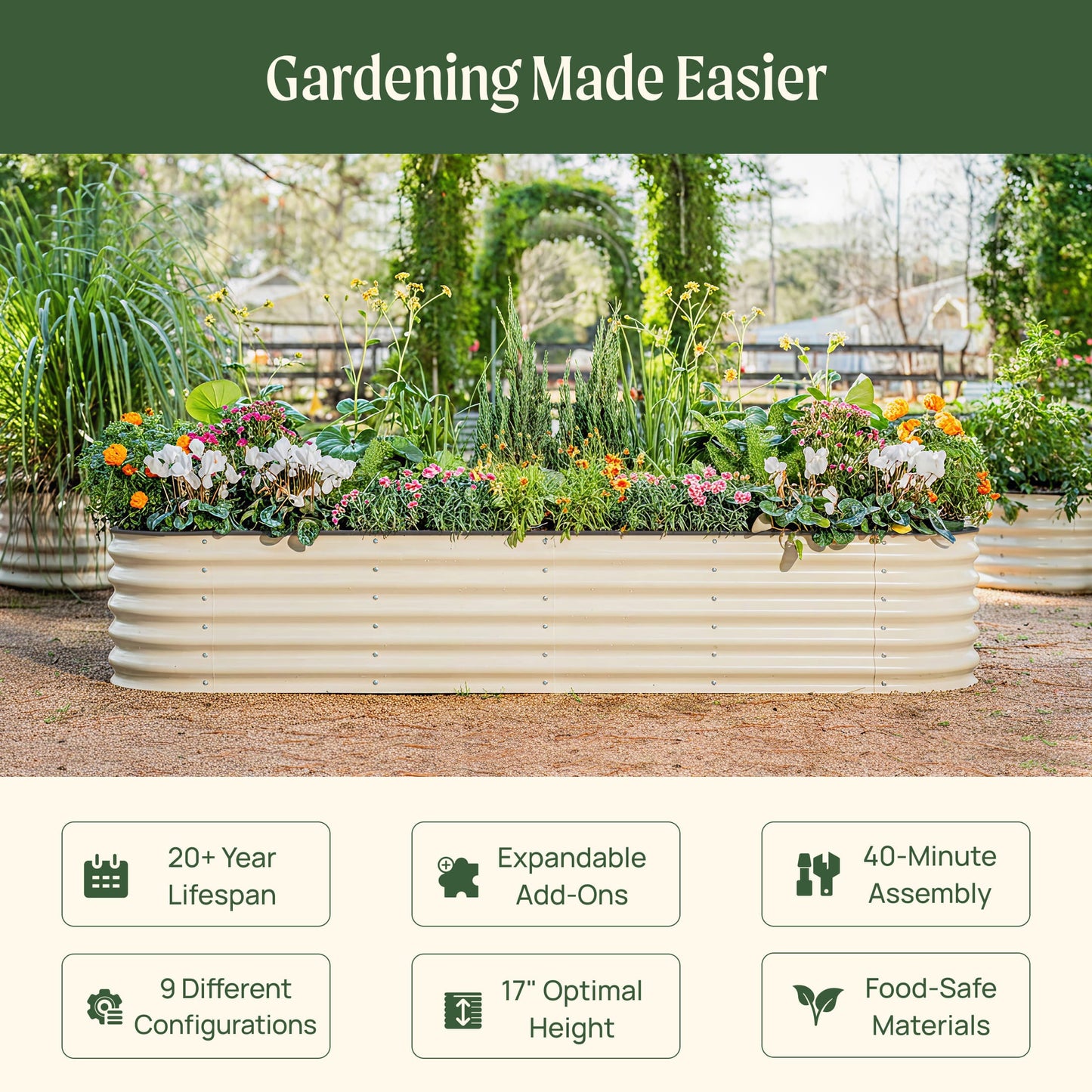 17" Tall 9 In 1 Large Modular Metal Raised Garden Bed Kit.