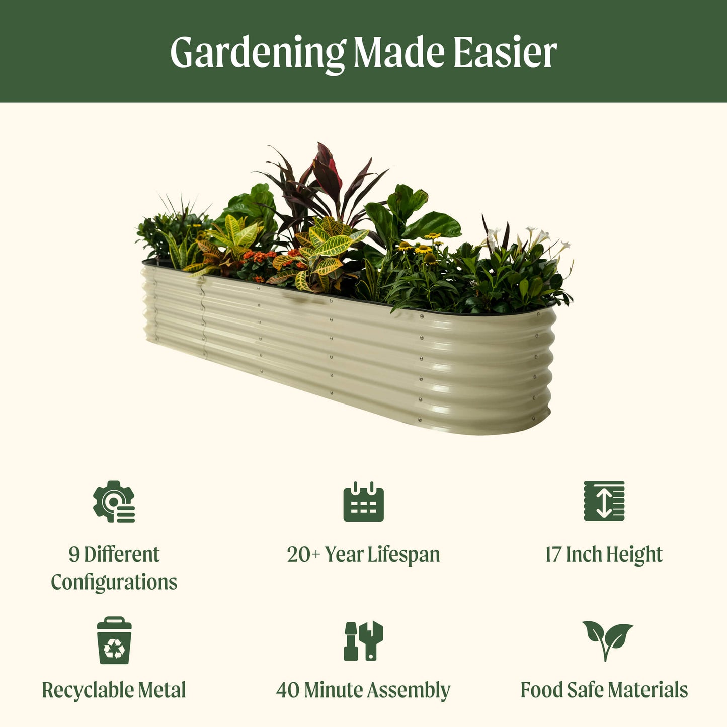 17" Tall 9 In 1 Large Modular Metal Raised Garden Bed Kit.