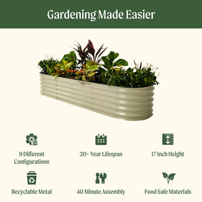 17" Tall 9 In 1 Large Modular Metal Raised Garden Bed Kit.