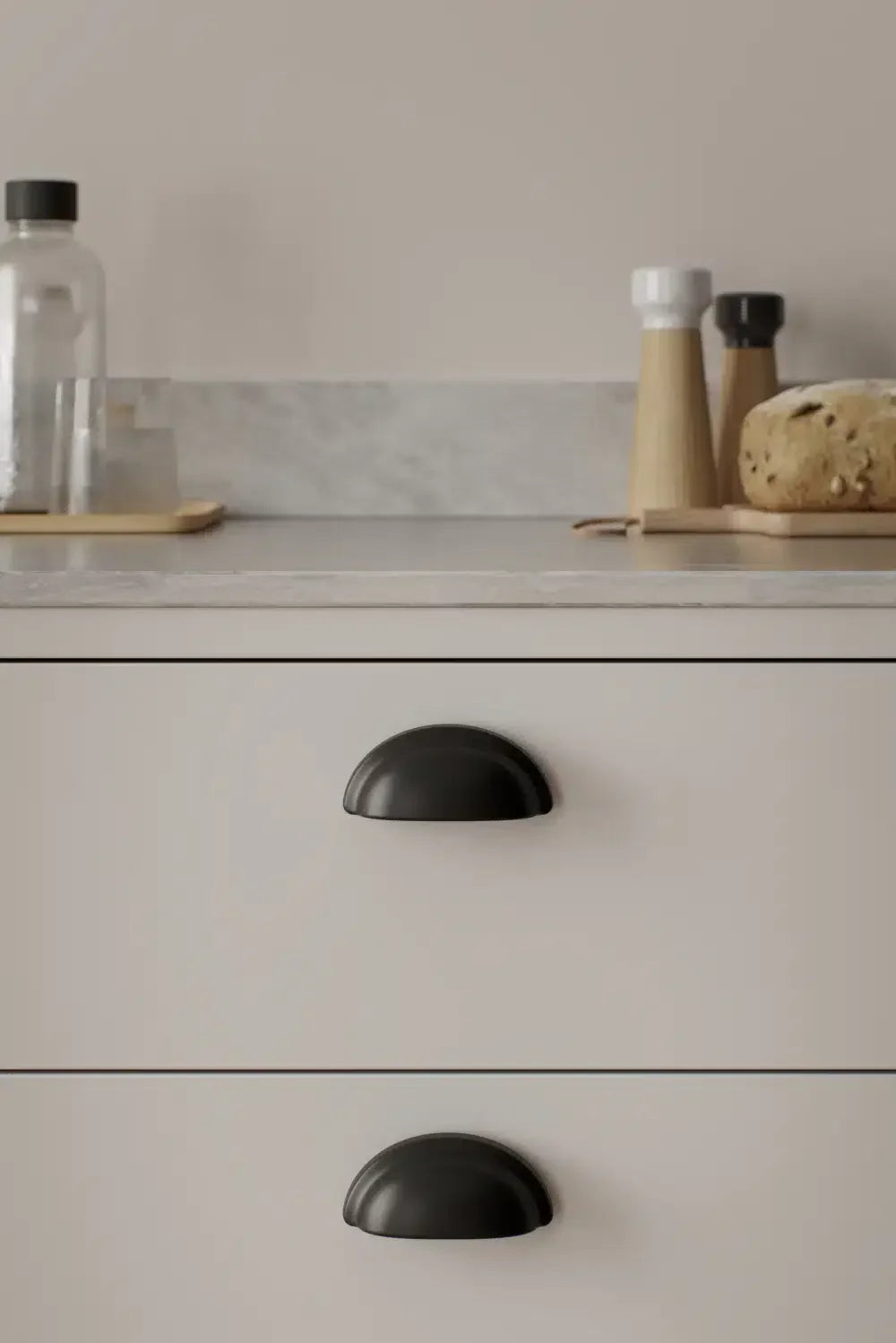Matte Black "Baron" Cup Pull and Knobs.