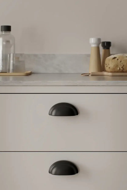Matte Black "Baron" Cup Pull and Knobs.