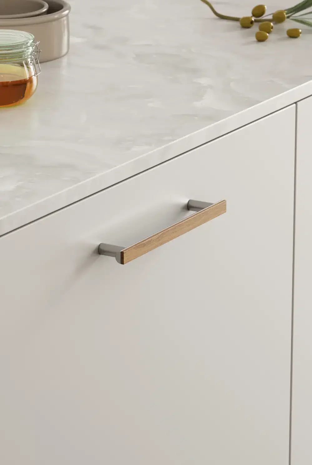 Chrome and Wood "Bis" Cabinet Knob and Drawer Handle