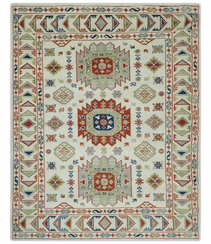 Traditional Mamluk design Ivory, Rust and Olive Hand knotted Multi Size wool rug.