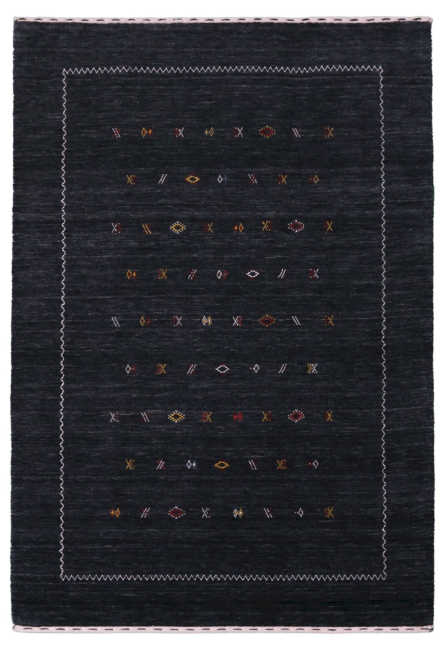 Modern Charcoal And White Hand Loomed Wool Area Rug.