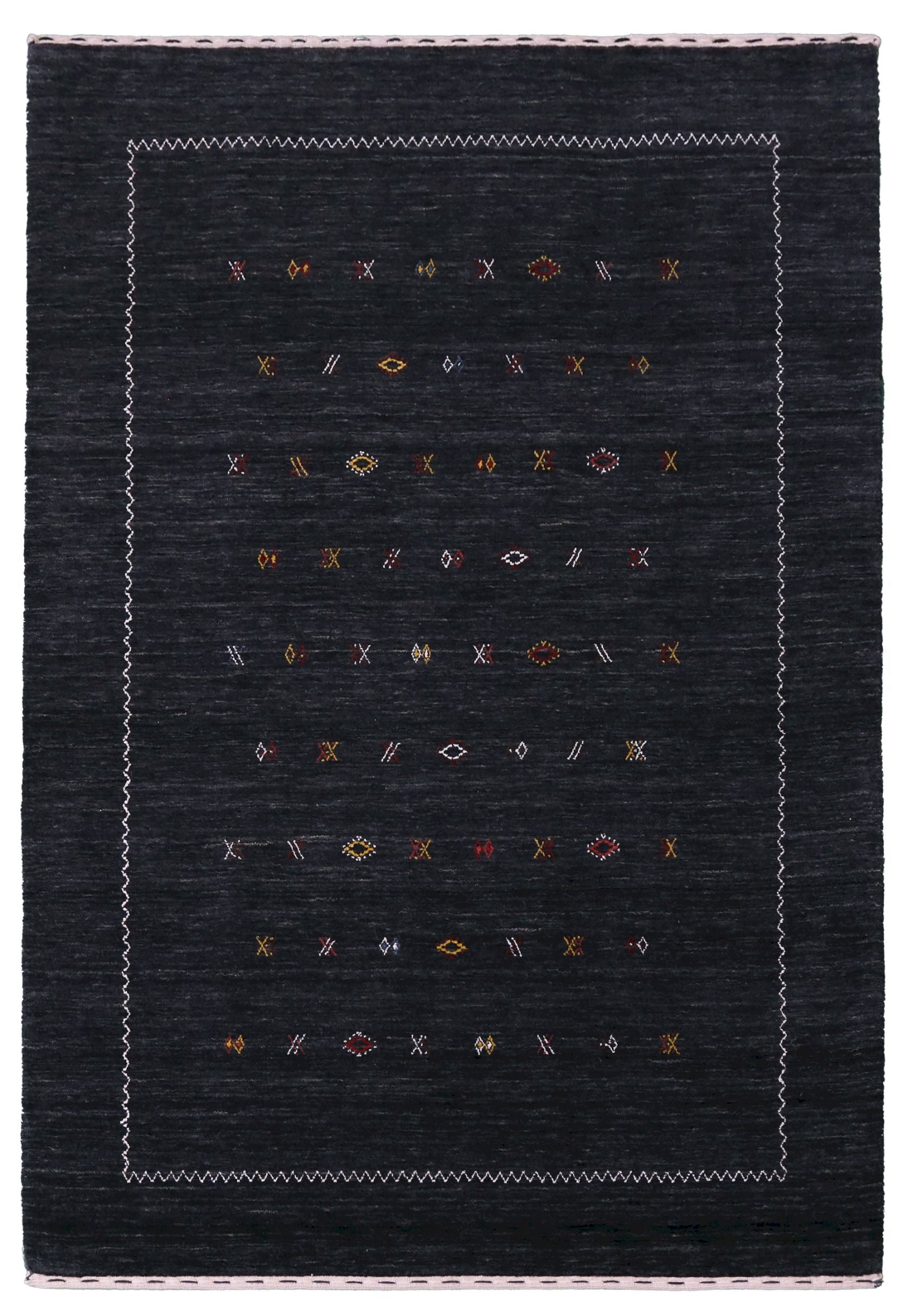 Modern Charcoal And White Hand Loomed Wool Area Rug.