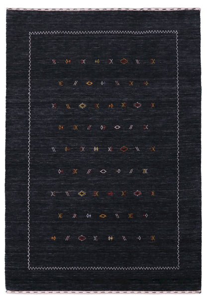 Modern Charcoal And White Hand Loomed Wool Area Rug.