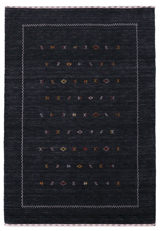 Modern Charcoal And White Hand Loomed Wool Area Rug.