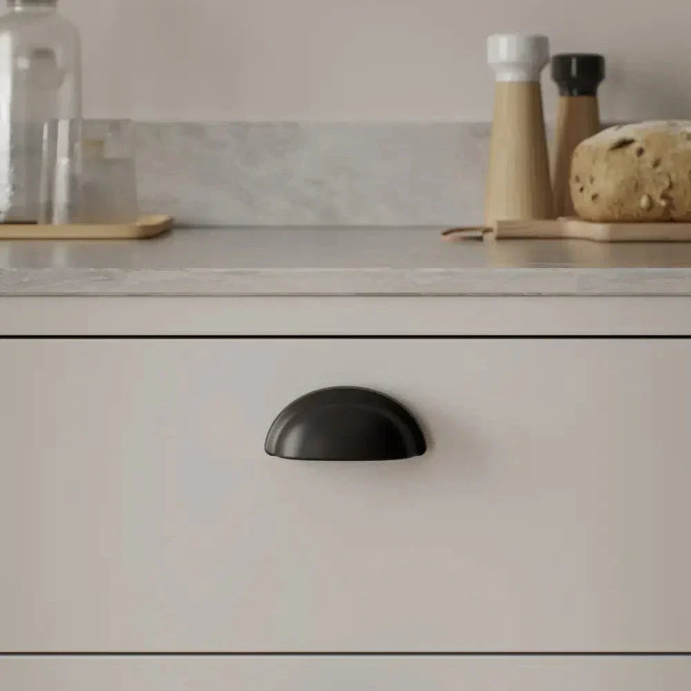 Matte Black "Baron" Cup Pull and Knobs.