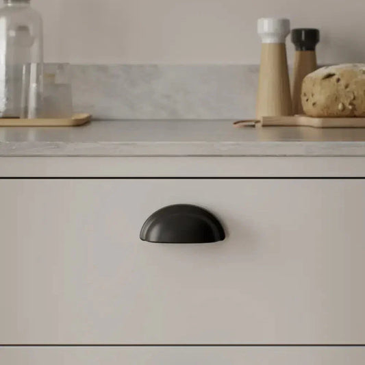 Matte Black "Baron" Cup Pull and Knobs.