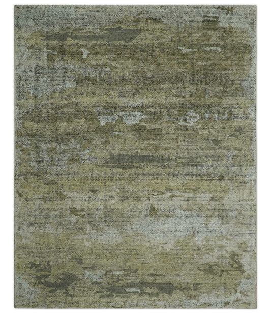 Brown And Silver Abstract Design Hand Knotted Custom Made wool rug.
