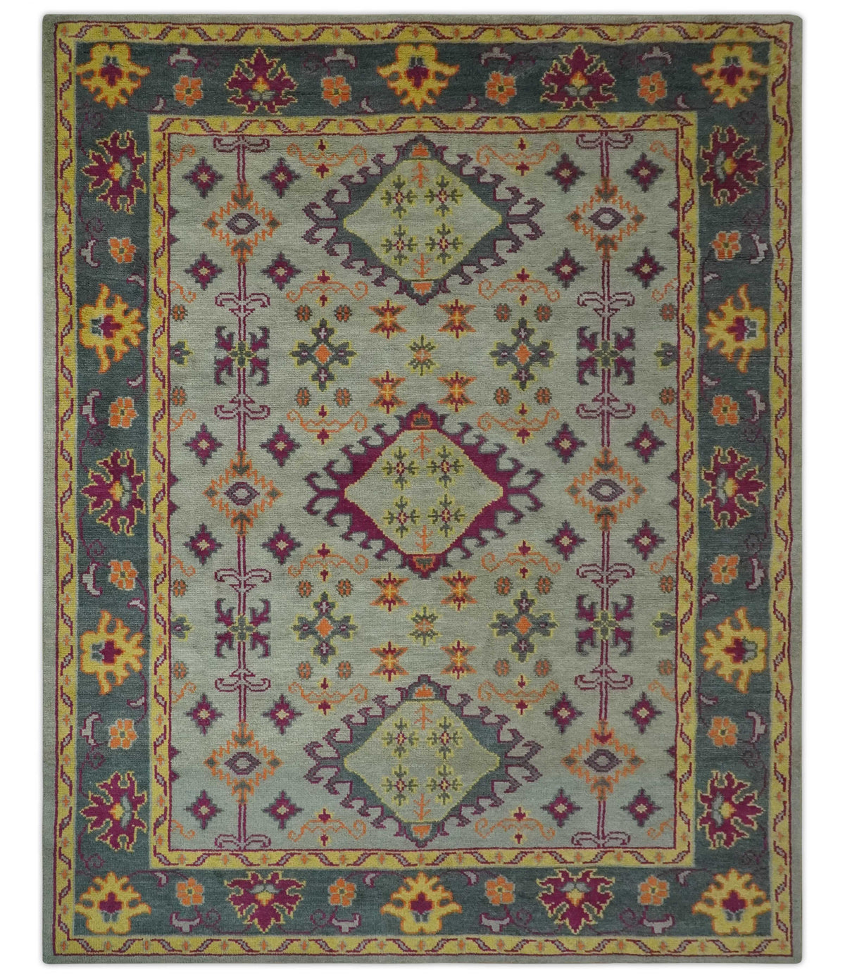 Custom Made Silver, Charcoal and Purple Traditional Oriental Hand Knotted wool Rug.