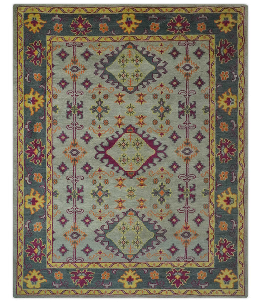 Custom Made Silver, Charcoal and Purple Traditional Oriental Hand Knotted wool Rug.