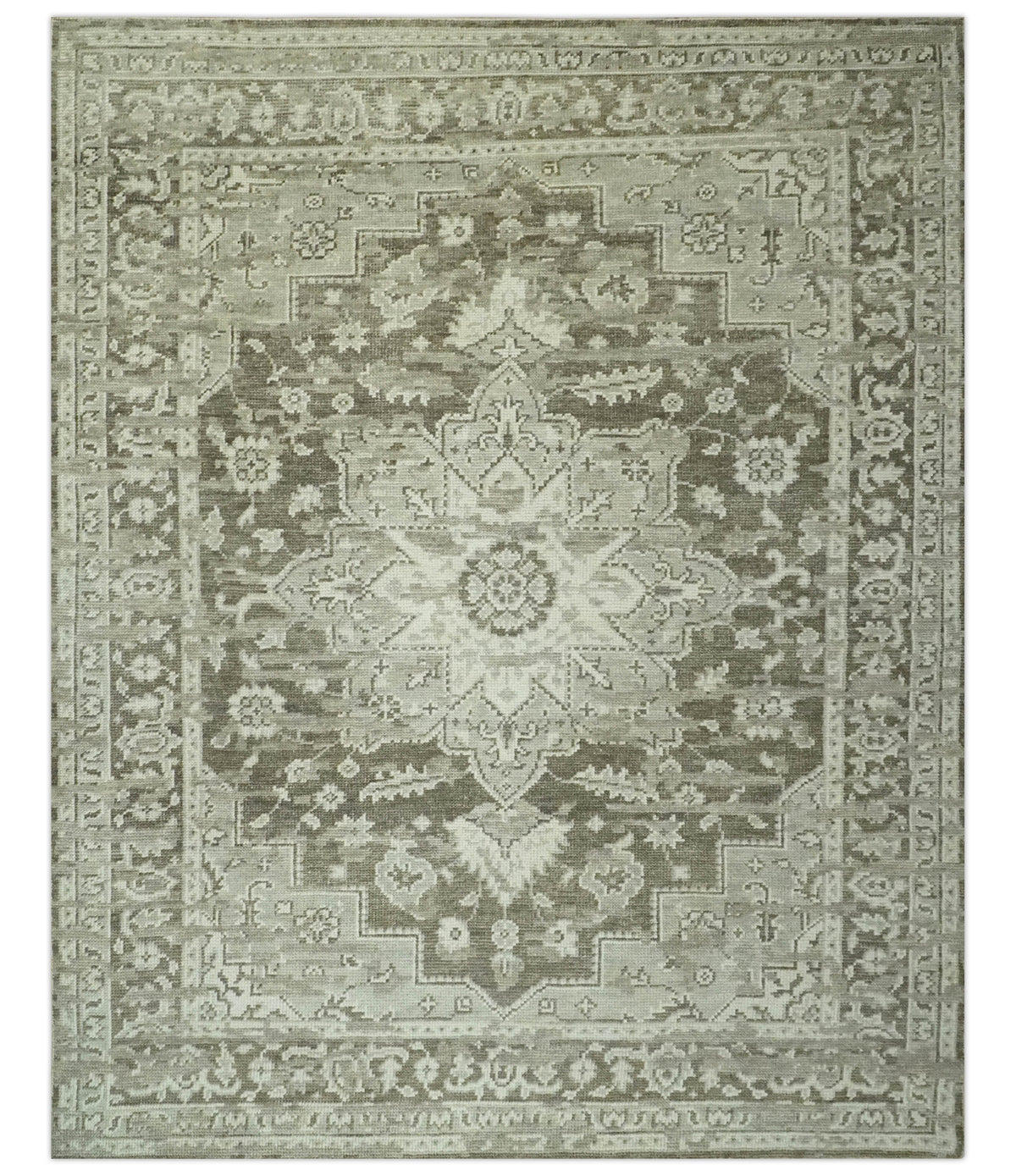 Traditional Turkish Design Beige And Brown Hand Knotted Custom Made wool rug.